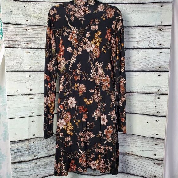 Maurices 24/7 Women’s Black Floral Swing Dress M Long Sleeve Stretch Soft Knit F - Picture 5 of 8